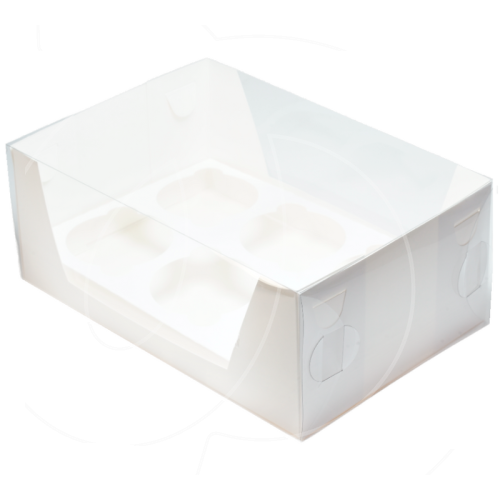Коробка на 6 капкейков с прозрачной крышкой белая 23,5х16х9,5 см 