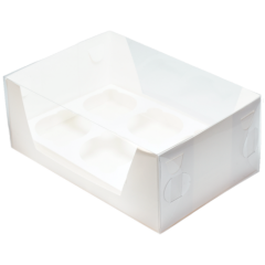 Коробка на 6 капкейков с прозрачной крышкой белая 23,5х16х9,5 см 