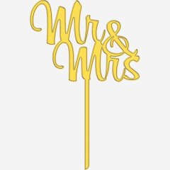 Топпер декоративный "Mr&Mrs на палочке" Золото 10х16 см ТСК362