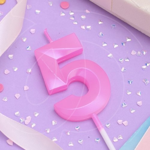 Свеча декоративная Цифра "5" Грань Розовый 10330399