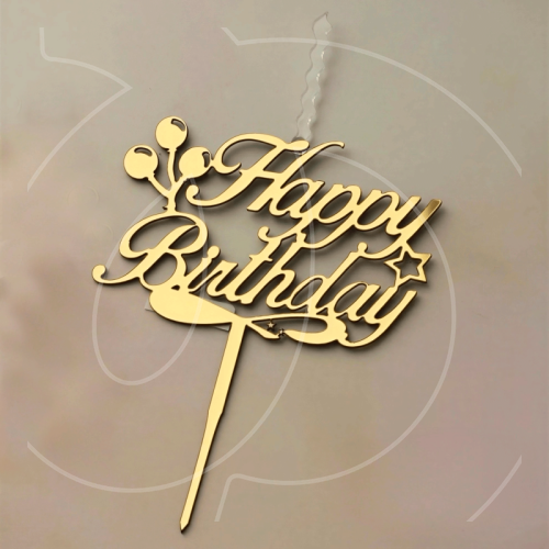 Свеча-топпер декоративная акриловая "Happy Birthday" Золото 