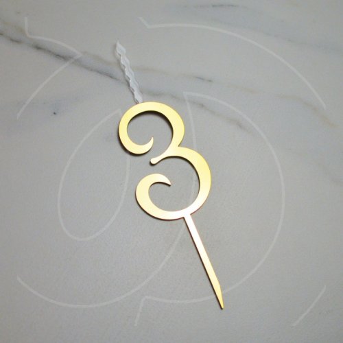 Свеча-топпер декоративная акриловая Цифра "3" Золото 
