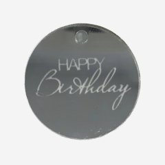 Топпер акриловый "Happy Birthday. Бирка" Серебро 