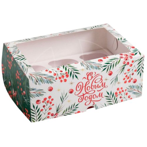 Коробка на 6 капкейков с пластиковой крышкой "С Новым Годом" 25х17х10 см 5117713, 105 ₽ Коробка на 6 капкейков с пластиковой крышкой "С Новым Годом" 25х17х10 см 5117713
