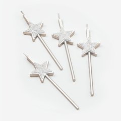 Свечи декоративные "Звёзды блестящие серебряные" 12,5 см 4 шт 10603187